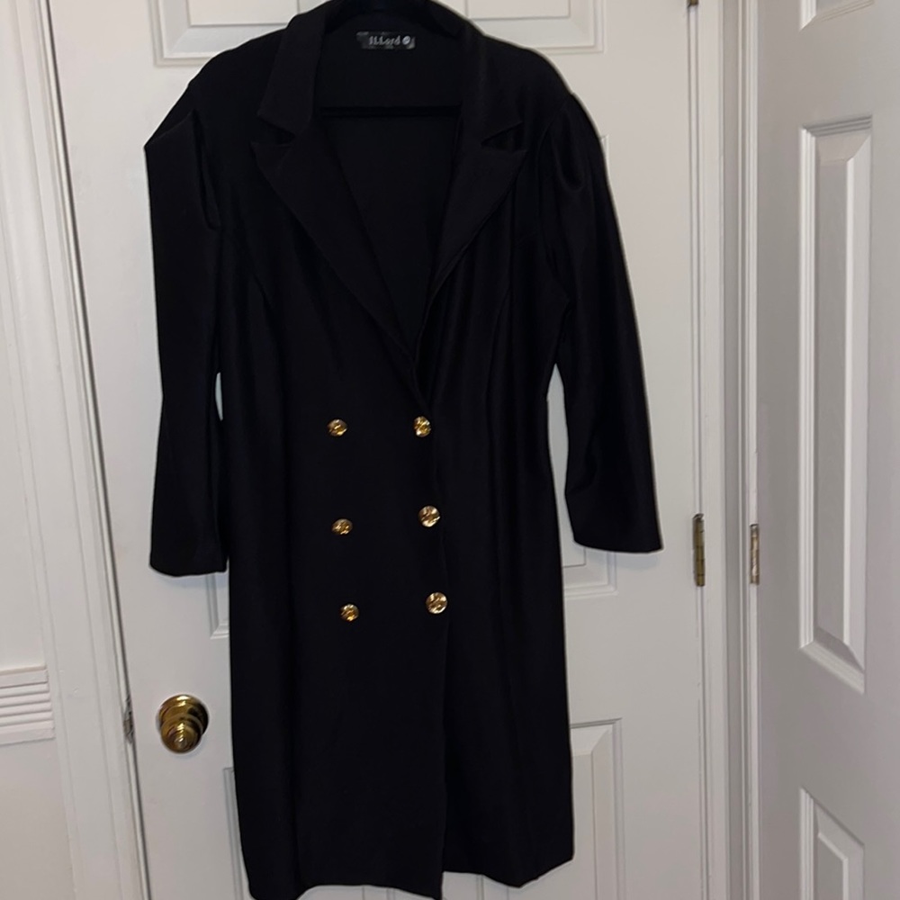 Black Long-sleeved Dress With Gold Buttons